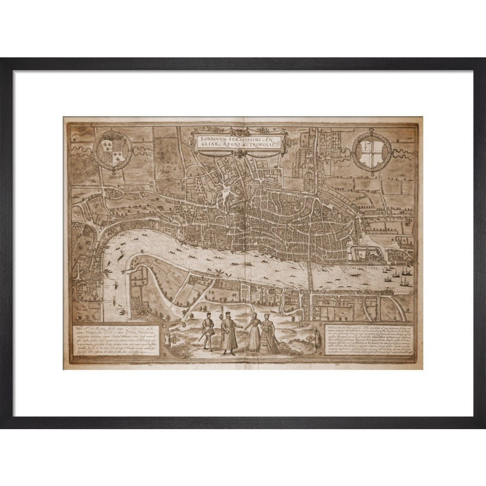 Map of London (sepia) print in black frame