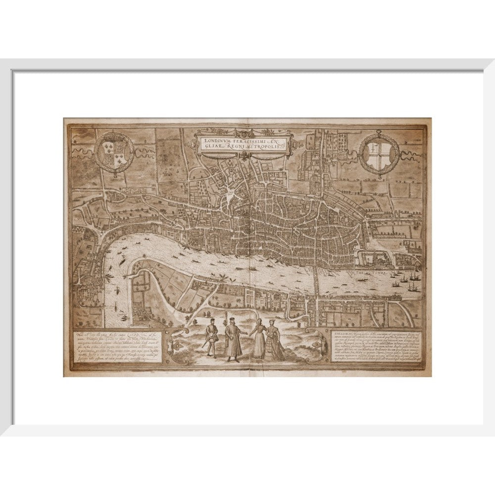 Map of London (sepia) print in white frame