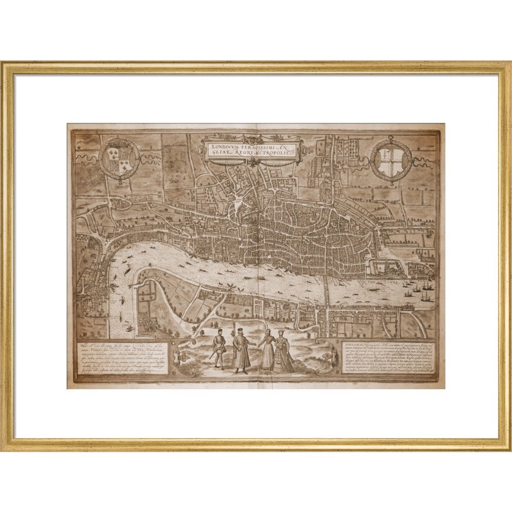 Map of London (sepia) print in gold frame