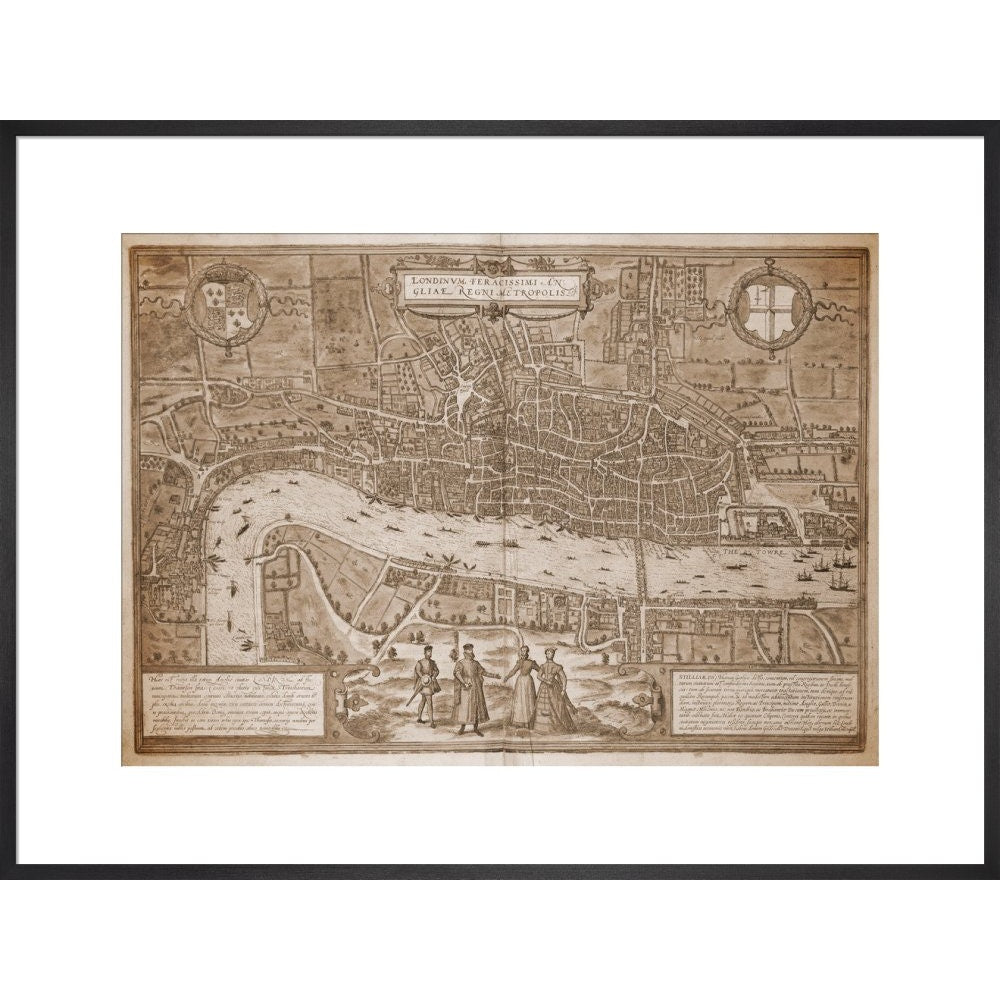 Map of London (sepia) print in black frame