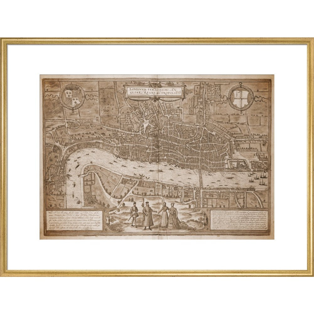 Map of London (sepia) print in gold frame
