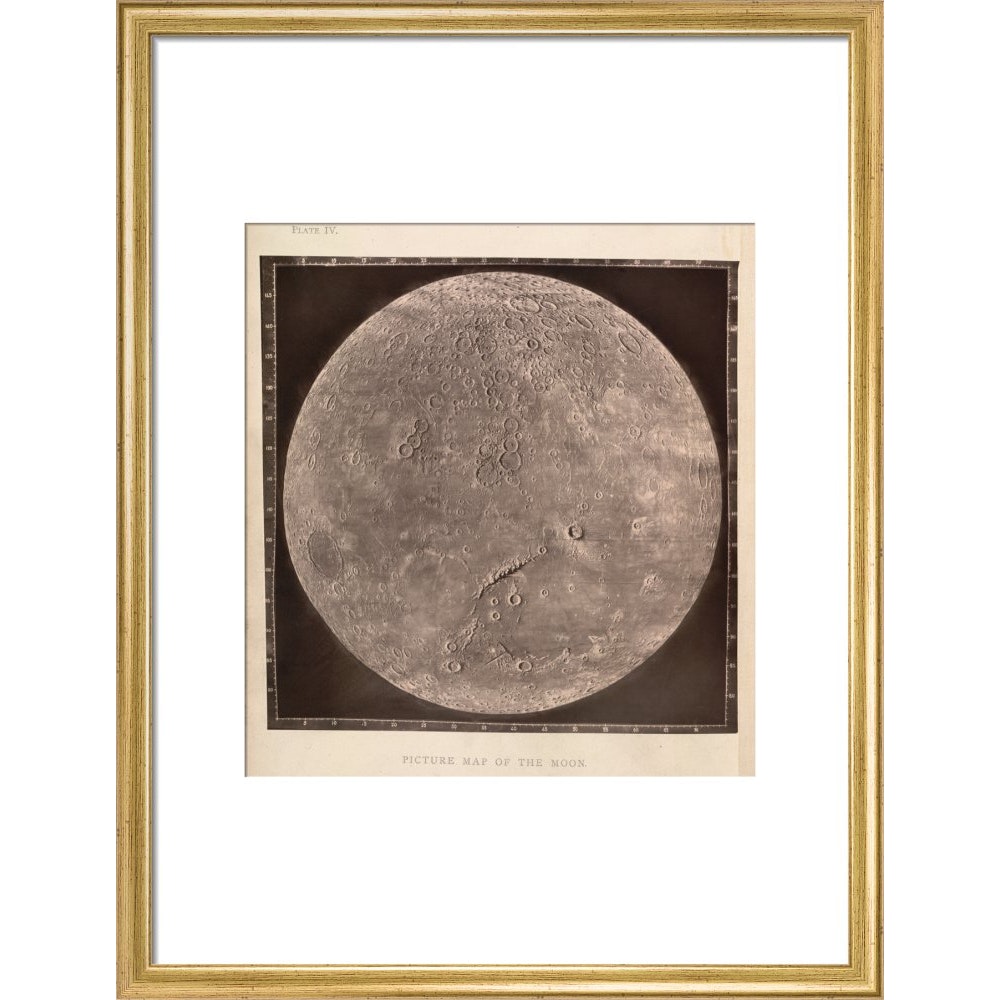 Map of the Moon print in gold frame