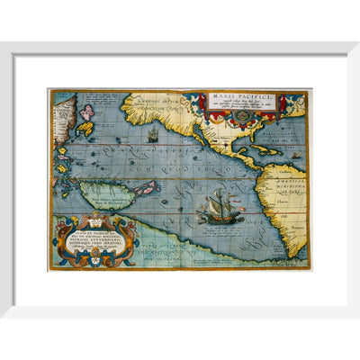 Map of the Pacific Ocean print in white frame