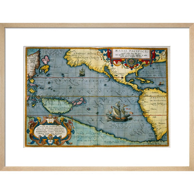 Map of the Pacific Ocean print in natural frame