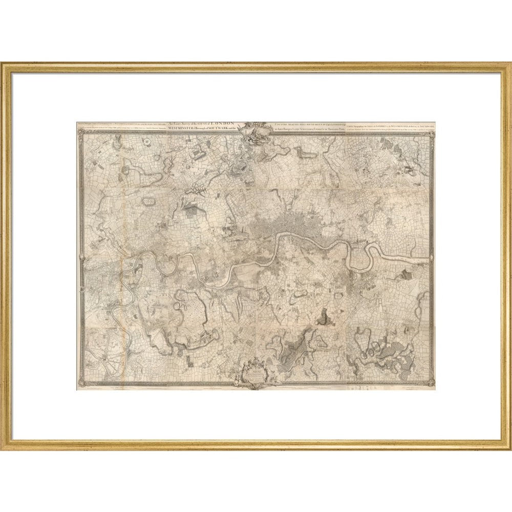 Rocque map of London and Westminster print in gold frame