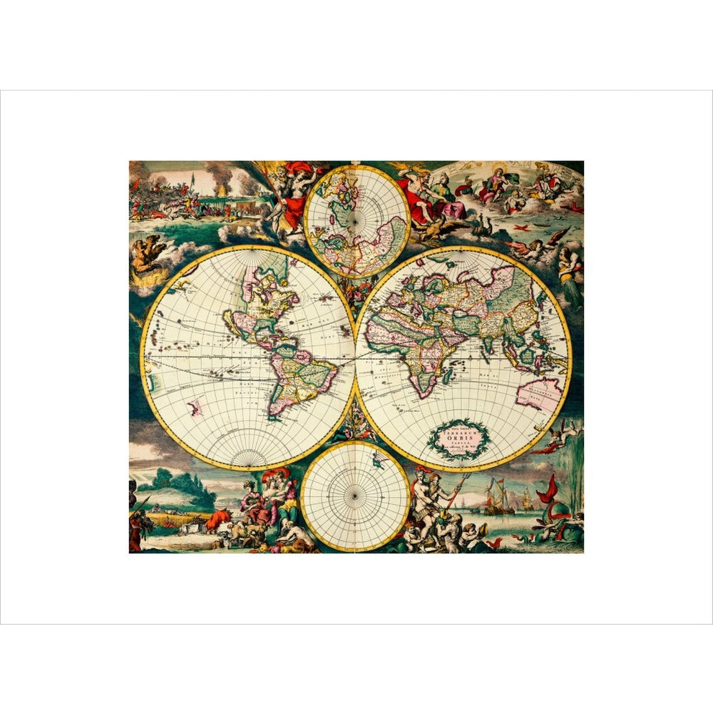 Four Hemisphere World Map print unframed