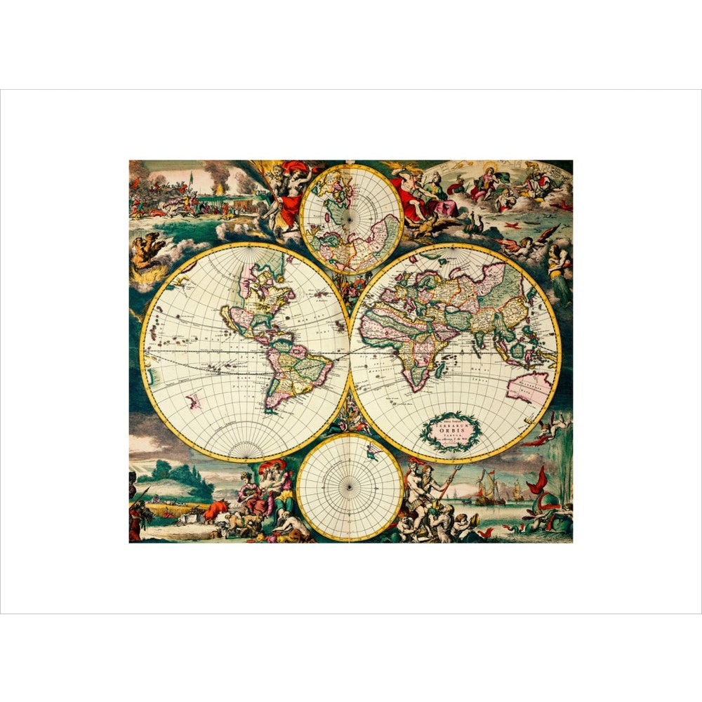 Four Hemisphere World Map print unframed