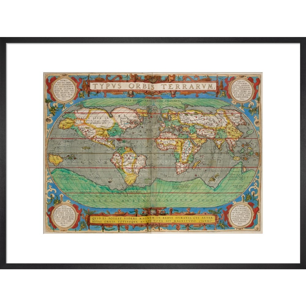 World Map (from Theatrum Orbis Terrarum) print in black frame