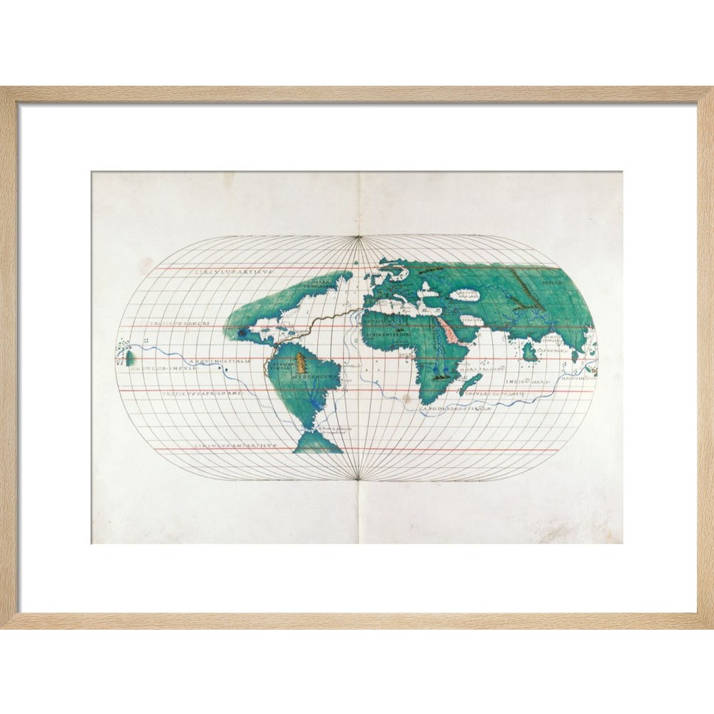 Portolan Atlas World Map print in natural frame