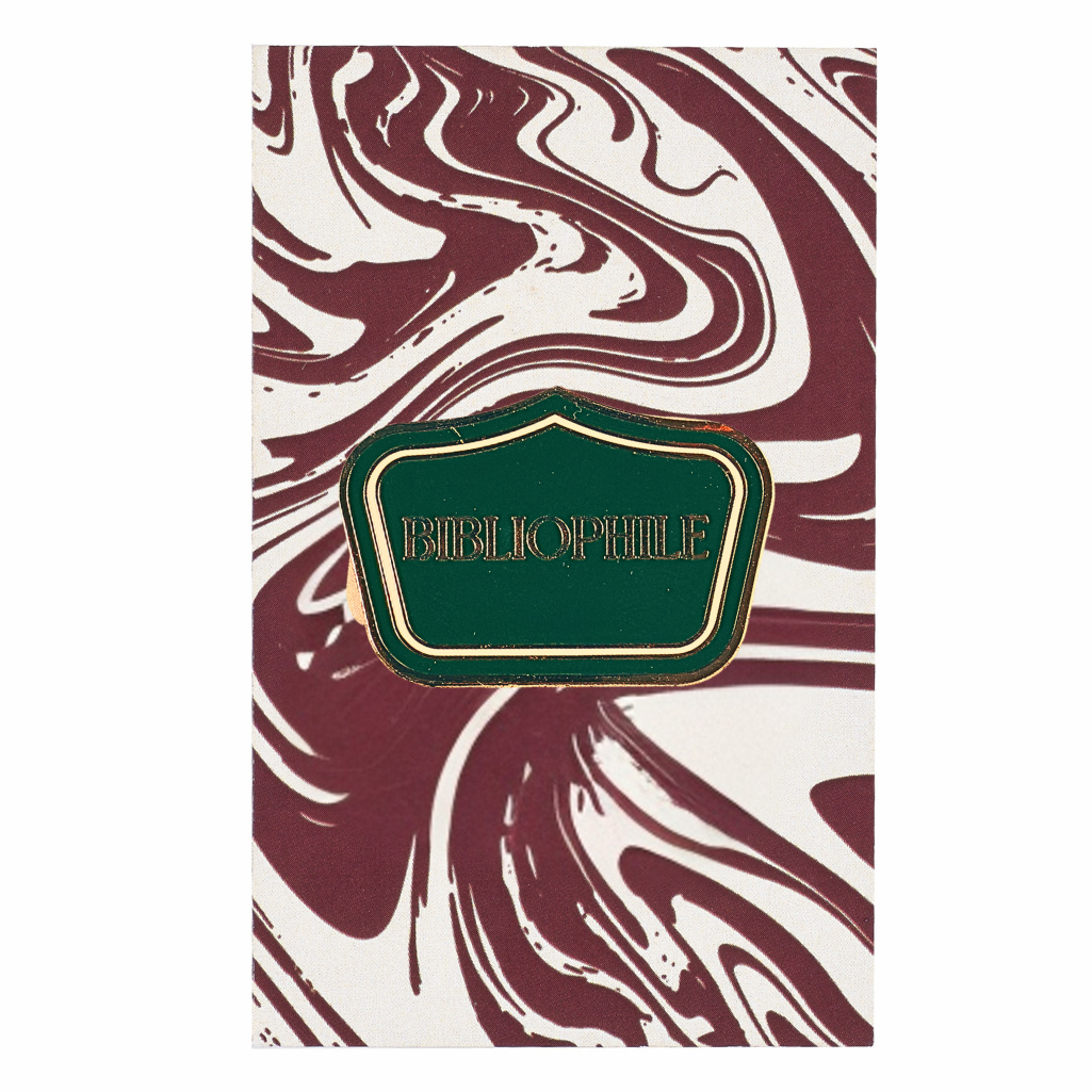 Bibliophile enamel pin badge with backing card