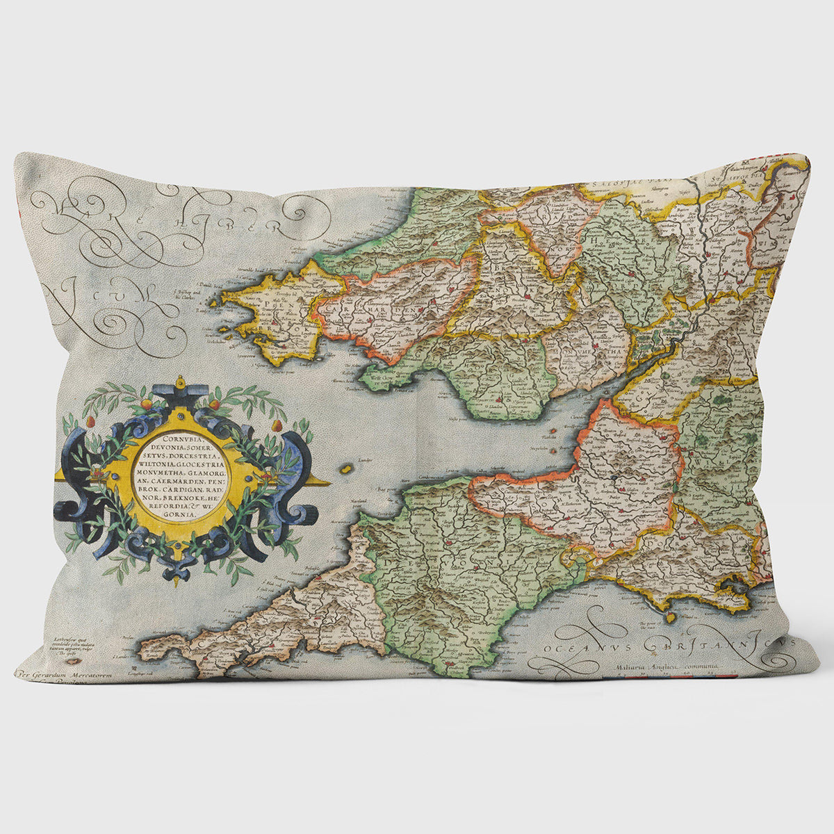 1595 South-West and South Wales Map Cushion