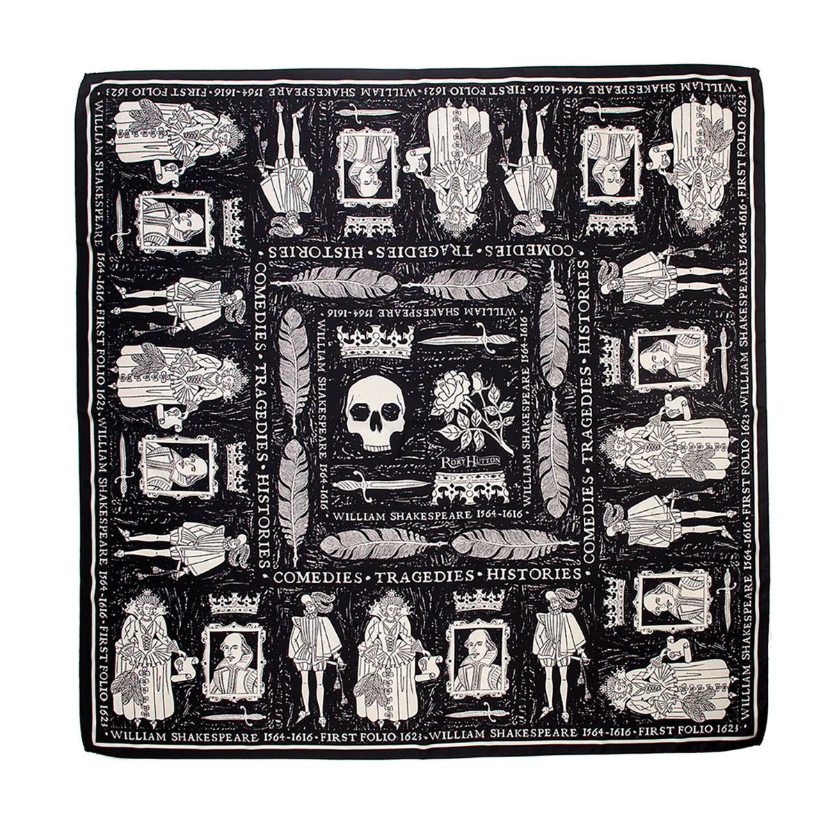 Black and White Shakespeare 1623 Silk Scarf