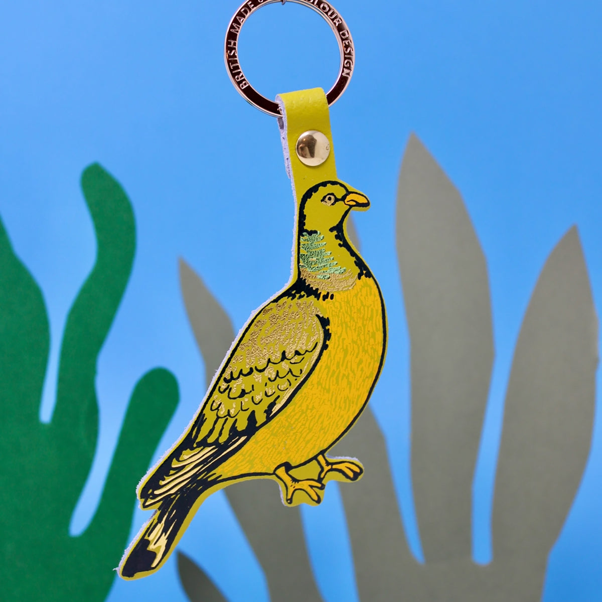 Green Feral Pigeon Keyring