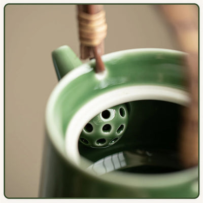 Close up view of Handmade Green Teapot details