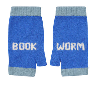 Book Worm Mittens in Blue & Grey
