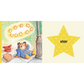 Illustration of a teddy bear under a starry sky with a large yellow star labeled 'star' on a beige background.