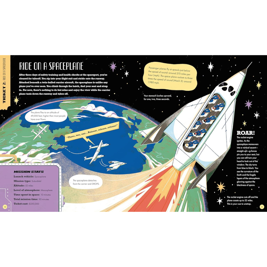 Illustration of a spaceplane taking off with Earth in the background