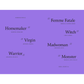 Purple background with black text listing various roles and their corresponding Greek goddesses.