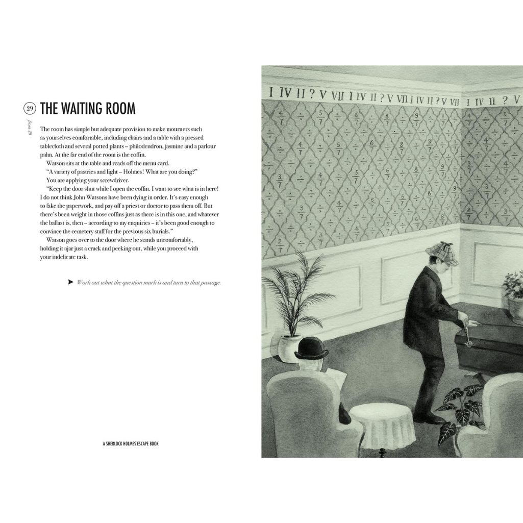 Illustration of a waiting room with text on the left side