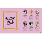 Kitty Club poster with cat breeds and descriptions on a pink background