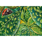 Illustration of a ladybug among green insects and leaves
