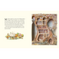 Illustrated book page with a cutaway diagram of a cottage interior and a small illustration of a kitchen scene.