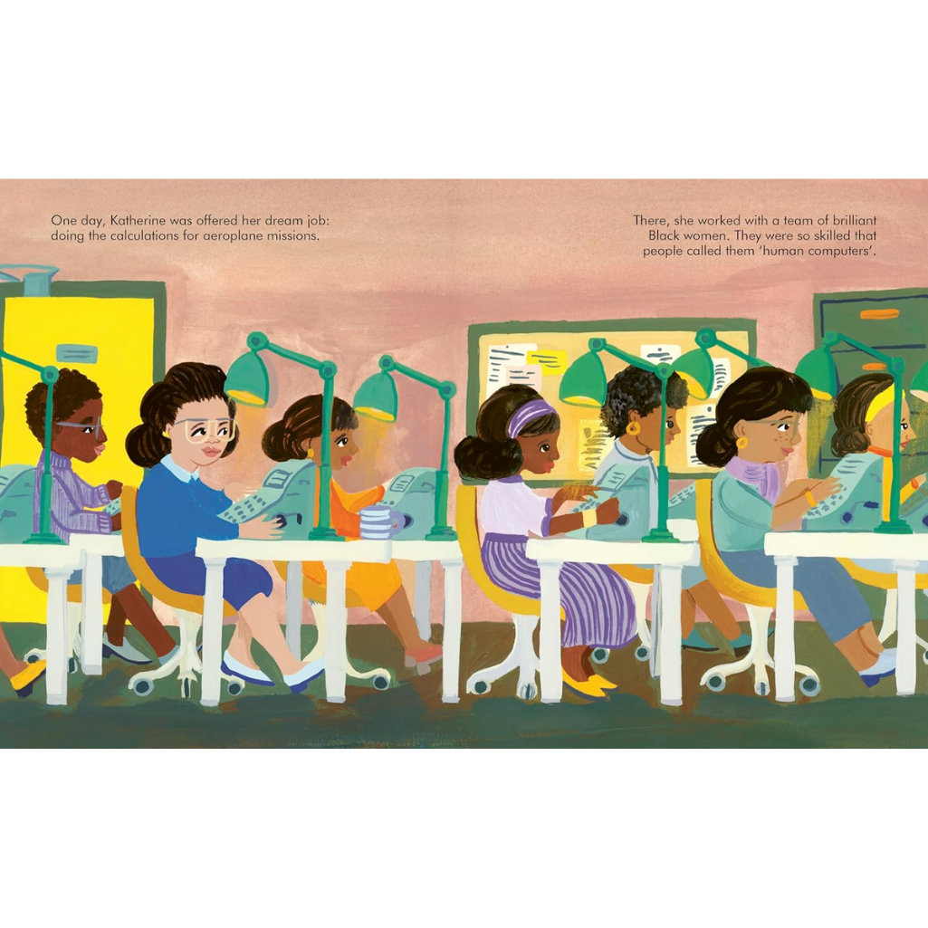 Illustration of children in a classroom setting with text about women in science.