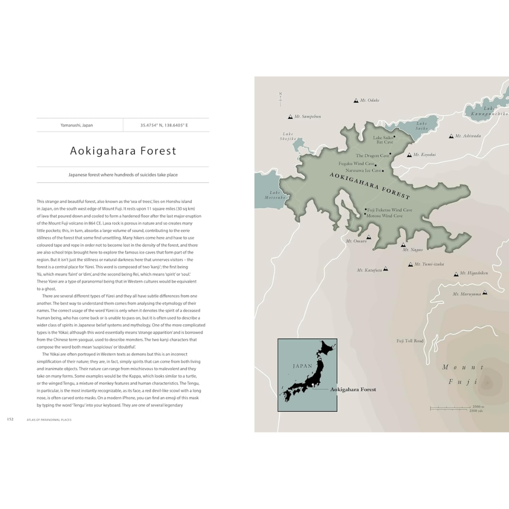 Map of Aokigahara Forest with text on a beige background