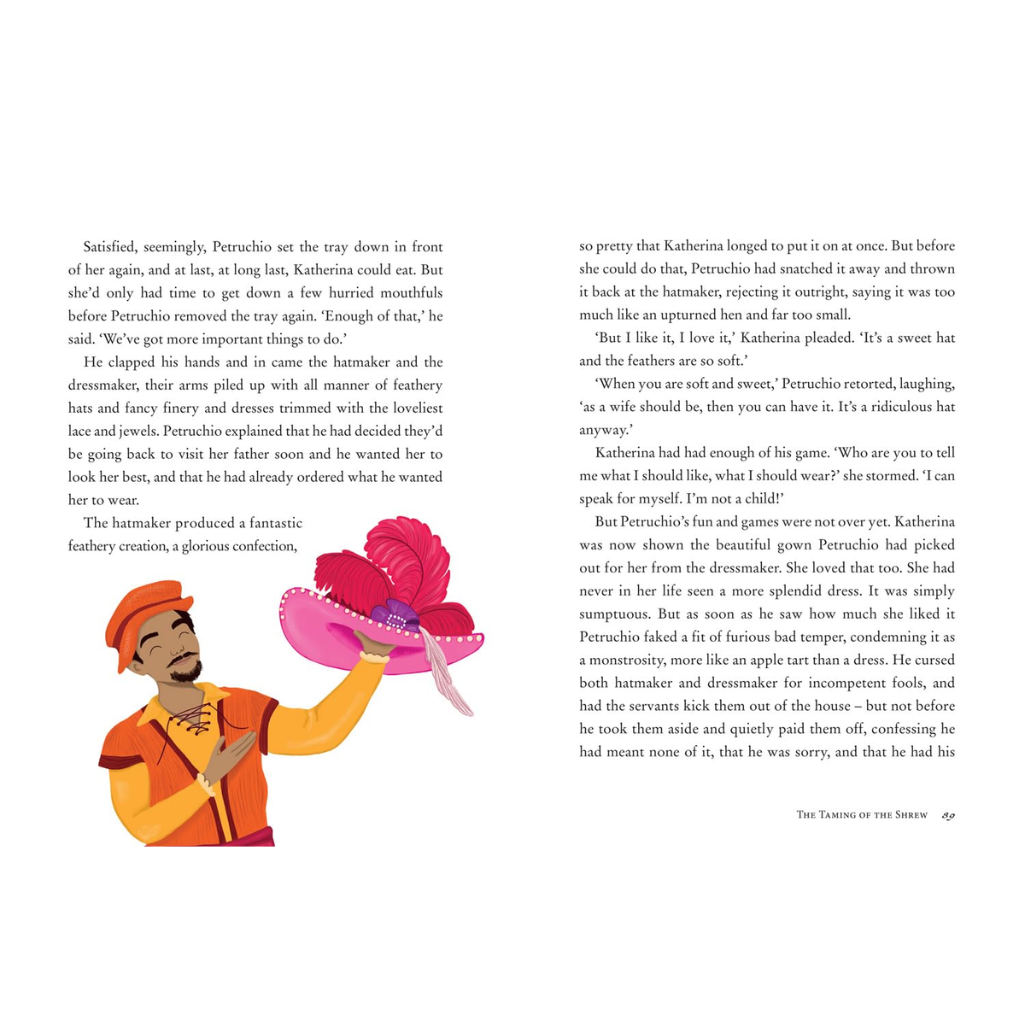 Illustration of a character holding a pink fan with text on a white background