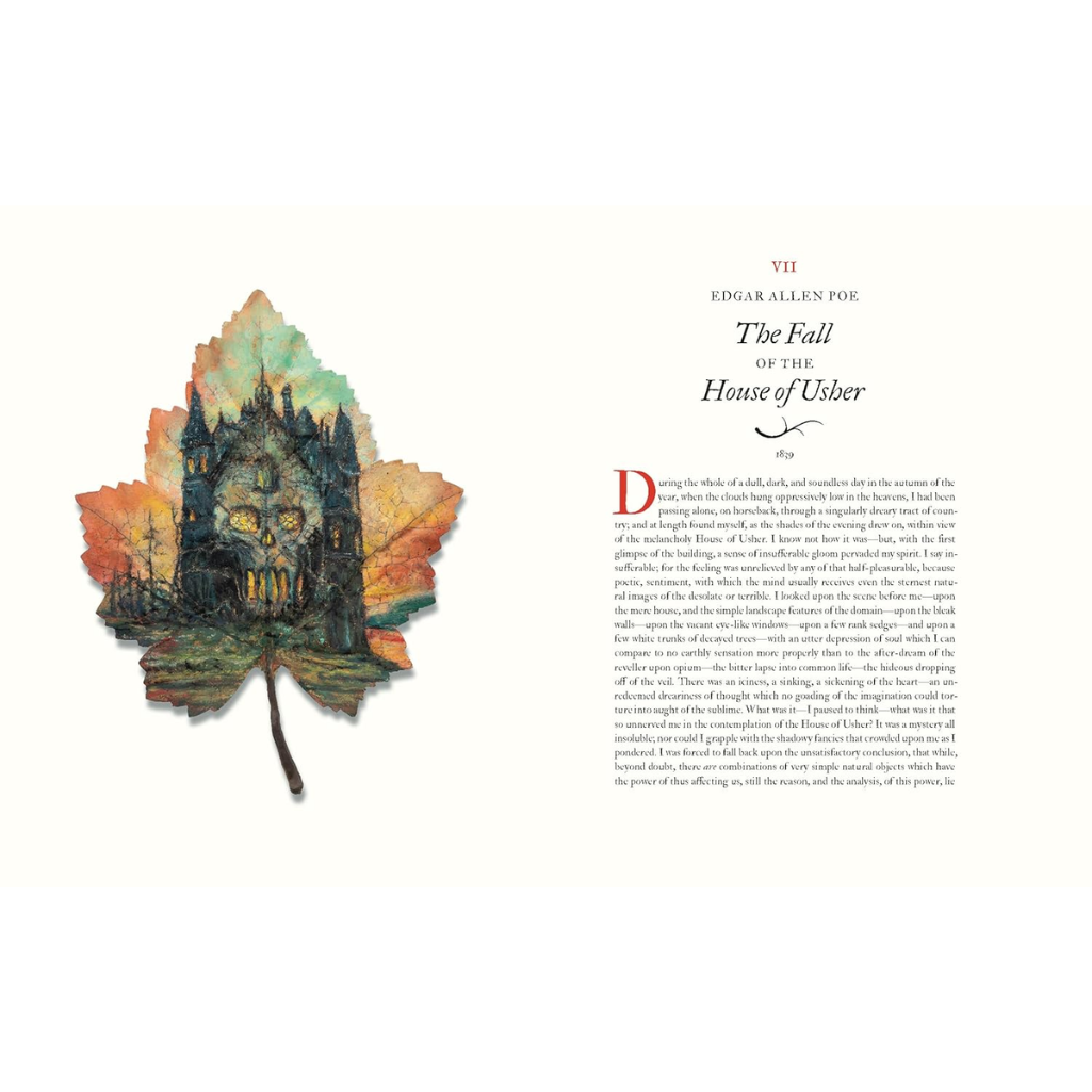 Decorative leaf with a castle illustration on a book page