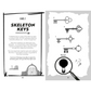Illustrated page from a book or game about skeleton keys with text and key illustrations.