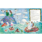 Illustrated page from a children's book with mermaids, a dragon, and clouds.