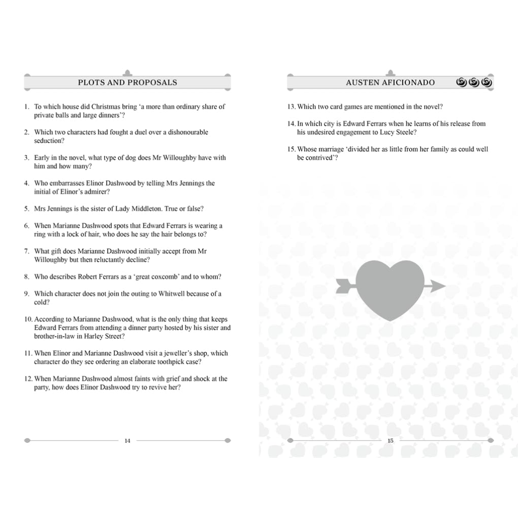 Text document with questions and answers on plots and proposals, featuring a heart and arrow graphic.