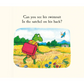 Illustration of a frog with a red satchel in a field with text asking if the swimsuit is in the satchel.