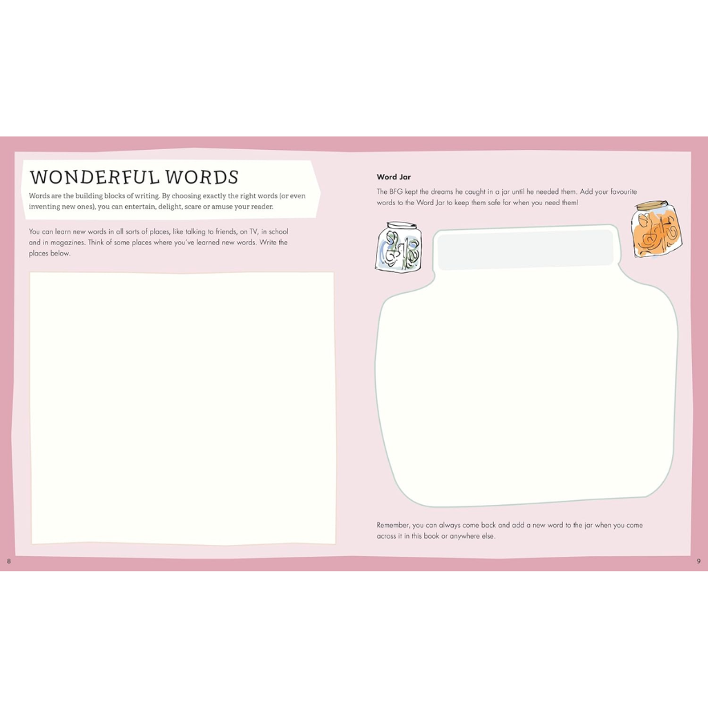 Educational worksheet with a word jar activity on a pink border