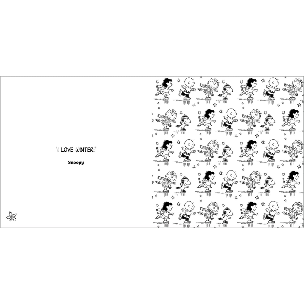 Pattern of cartoon characters with 'I Love Winter' text and Snoopy's name.