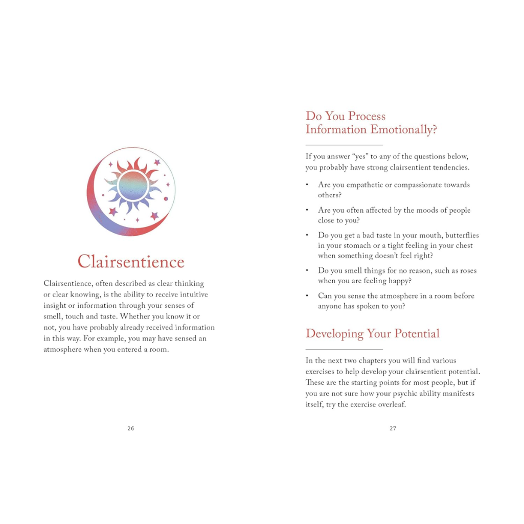 Book page with Clairesentence logo and text on a white background