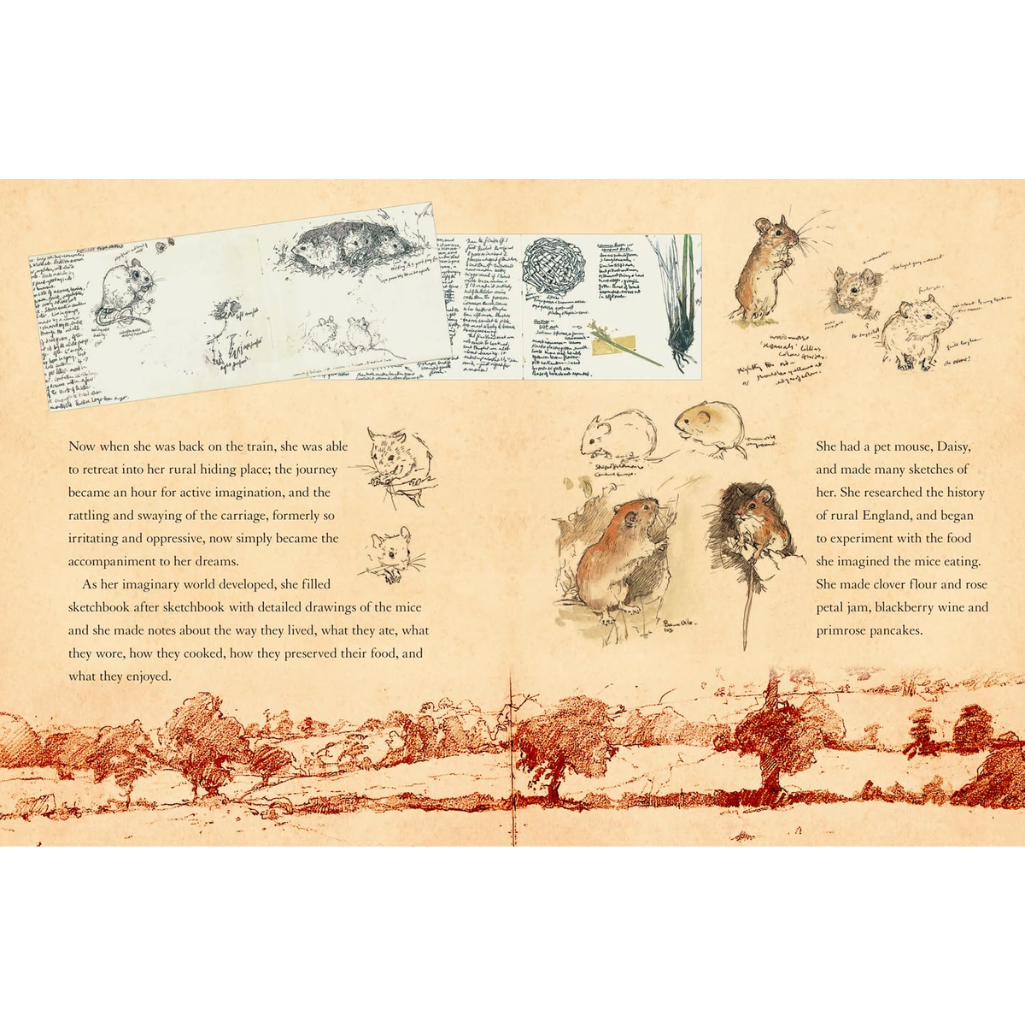 Illustrated book page with drawings of animals and text on a beige background