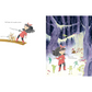Illustration of a girl in a red coat in a snowy forest with animated characters.
