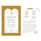 Recipe card for Deviled Eggs Two Ways with a gold border and white text.