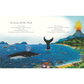 Illustration of a whale and dolphins in the ocean with a mountain and volcano in the background.