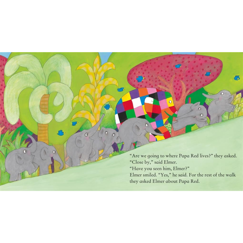 Illustration of elephants in a colorful jungle with text
