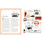 Illustrated pages from a travel guidebook featuring London-themed graphics and text.