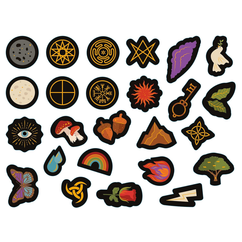 Collection of various colorful stickers on a white background