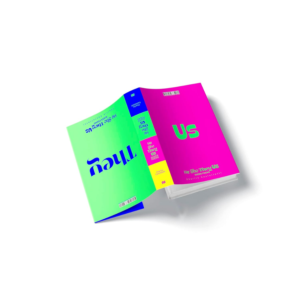 Two colorful books, one green and one pink, on a white background