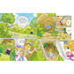 Comic strip of a character chasing a rabbit through a forest.