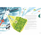 Illustration of a yellow fishing net with text 'swing high' on a blue and white background
