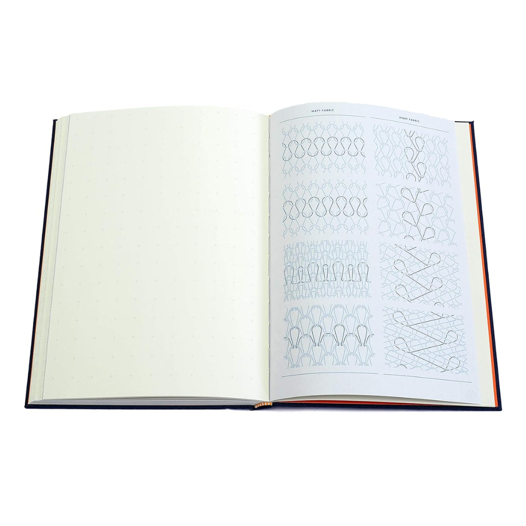 Open book with patterned pages on a white background