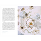 Page from a book with artistic illustrations of plants and text on a white background