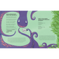 Illustrated book page with octopus design and text on a green background
